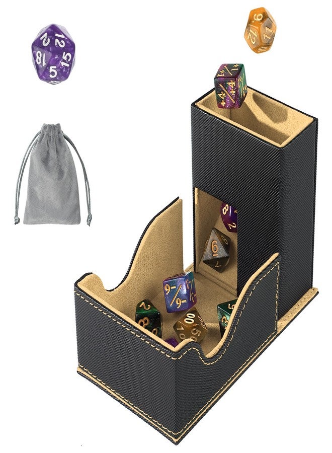 Stepane Dice Roller Tower, Premium DND Magnetic Dice Tray, Foldable PU Leather Dice Tower RPG Gifts for Dungeons and Dragons MTG Dm & Player Black/Brown - Image 1